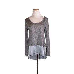 AMS Pure Size 6? Sheer Grey Knit Tunic Top Satin Hem Hi-Lo